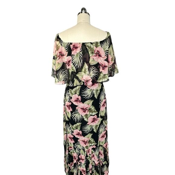 Anthropologie Raga Black Floral Off the Shoulder Maxi Dress| Size S - Picture 4 of 10
